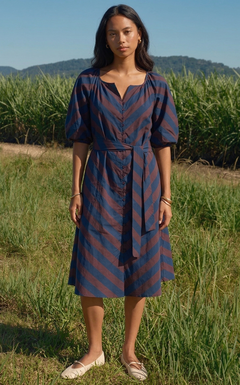Stripe Button Dress product photo.
