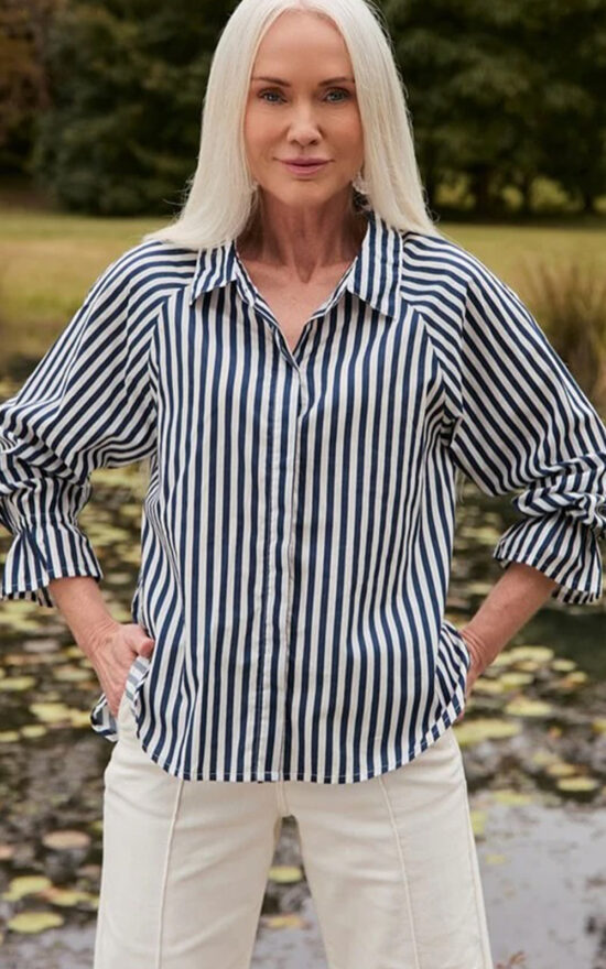 Ebony Frill Cuff Shirt  product photo.