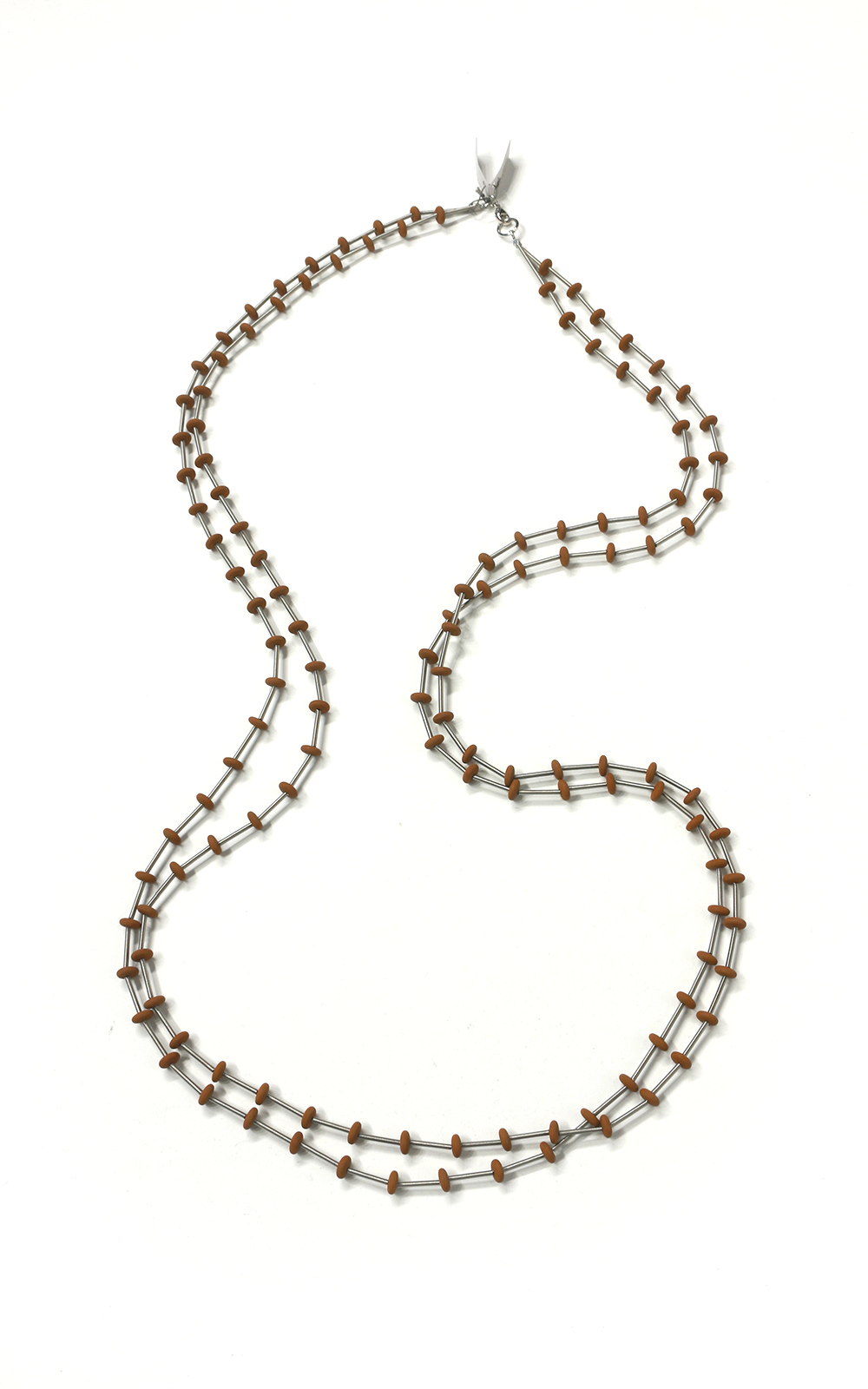 Steel Flat Bead Glass Long Necklace product photo.