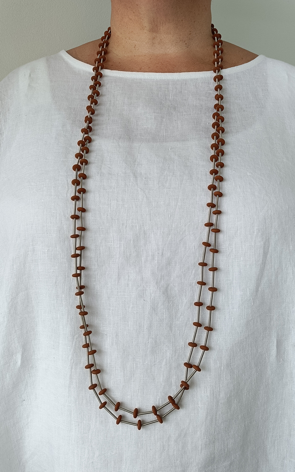 Steel Flat Bead Glass Long Necklace product photo.