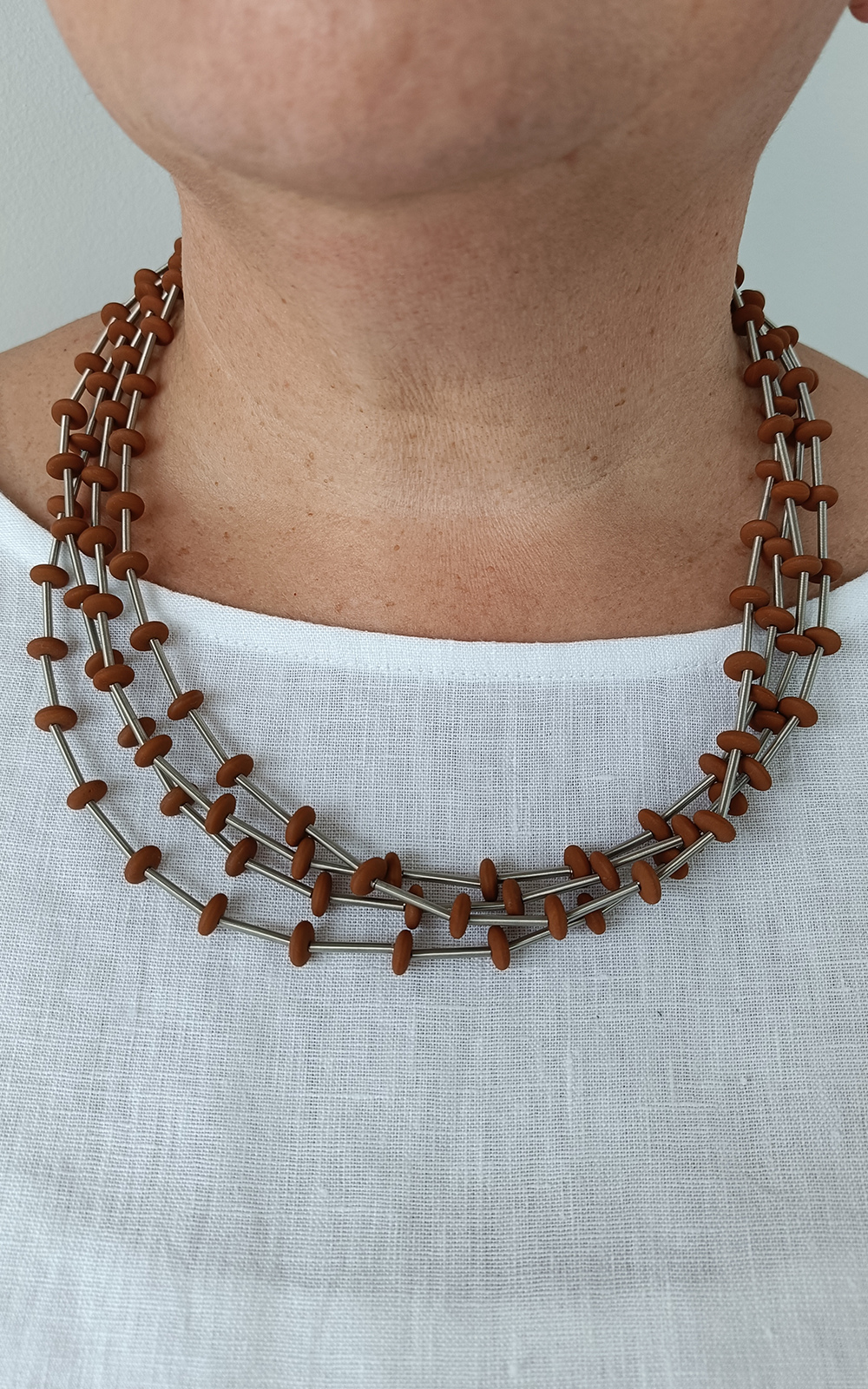Steel Flat Bead Glass Long Necklace product photo.