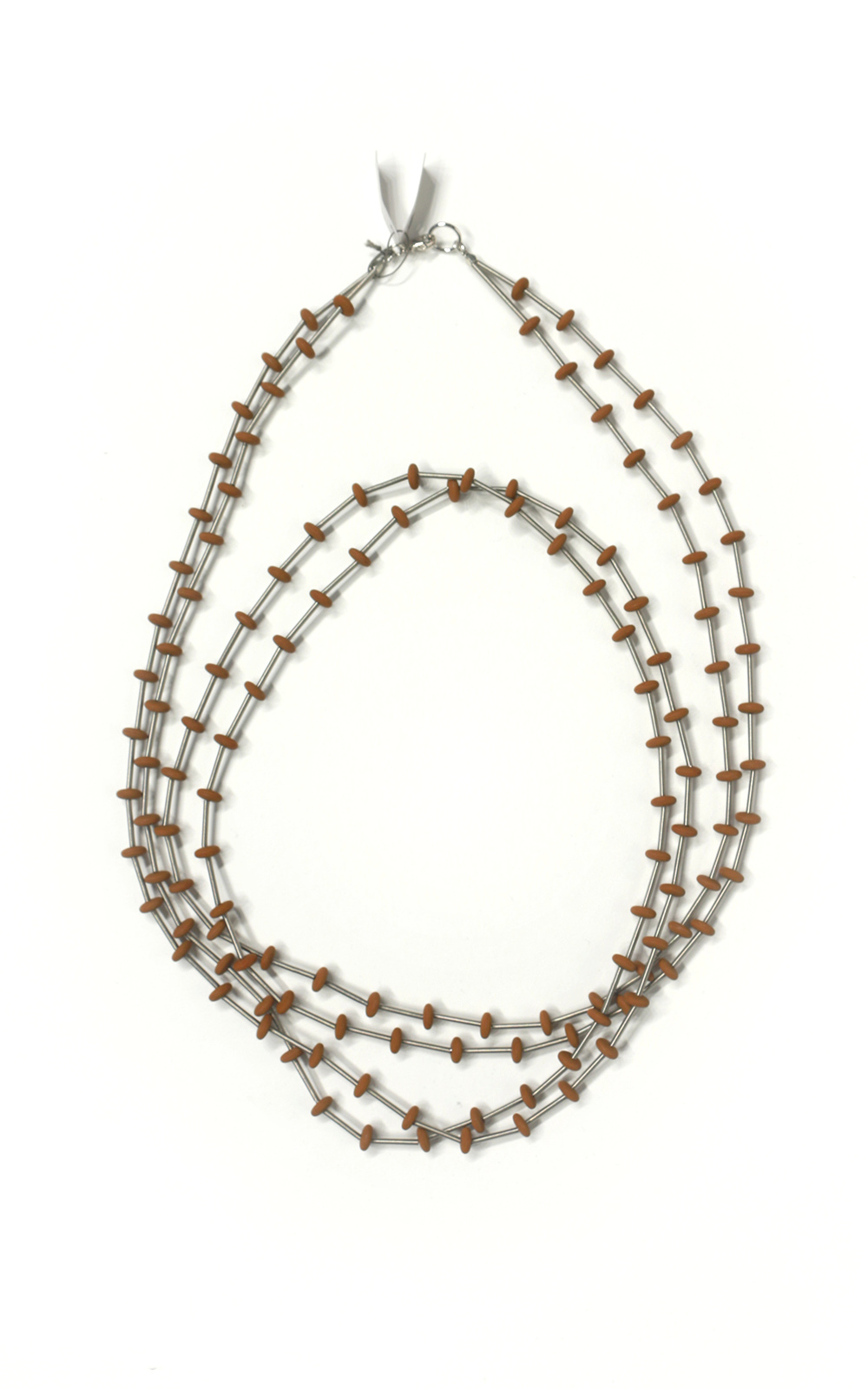 Steel Flat Bead Glass Long Necklace product photo.