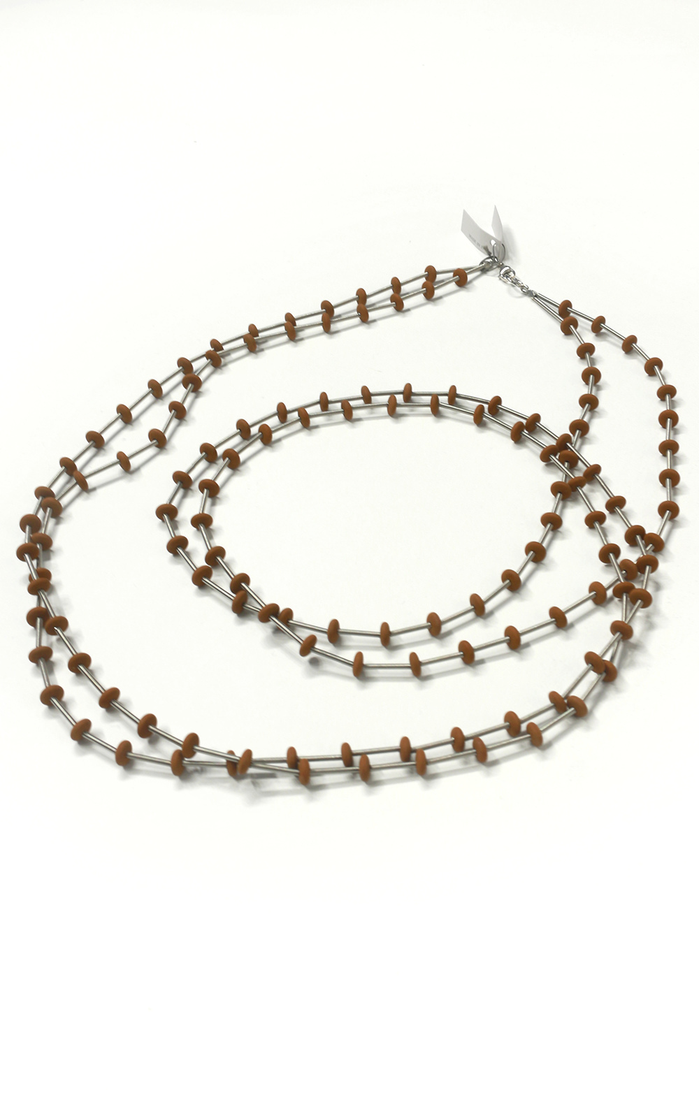 Steel Flat Bead Glass Long Necklace product photo.
