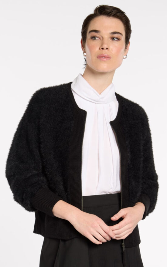 Fluffy Knit Bomber product photo.