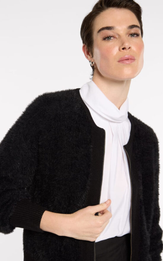 Fluffy Knit Bomber product photo.