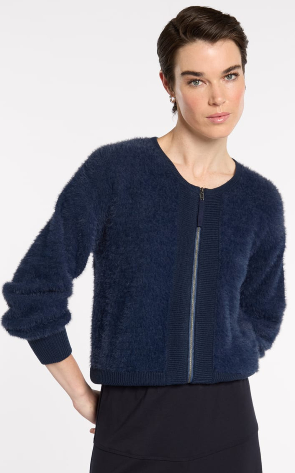Fluffy Knit Bomber product photo.