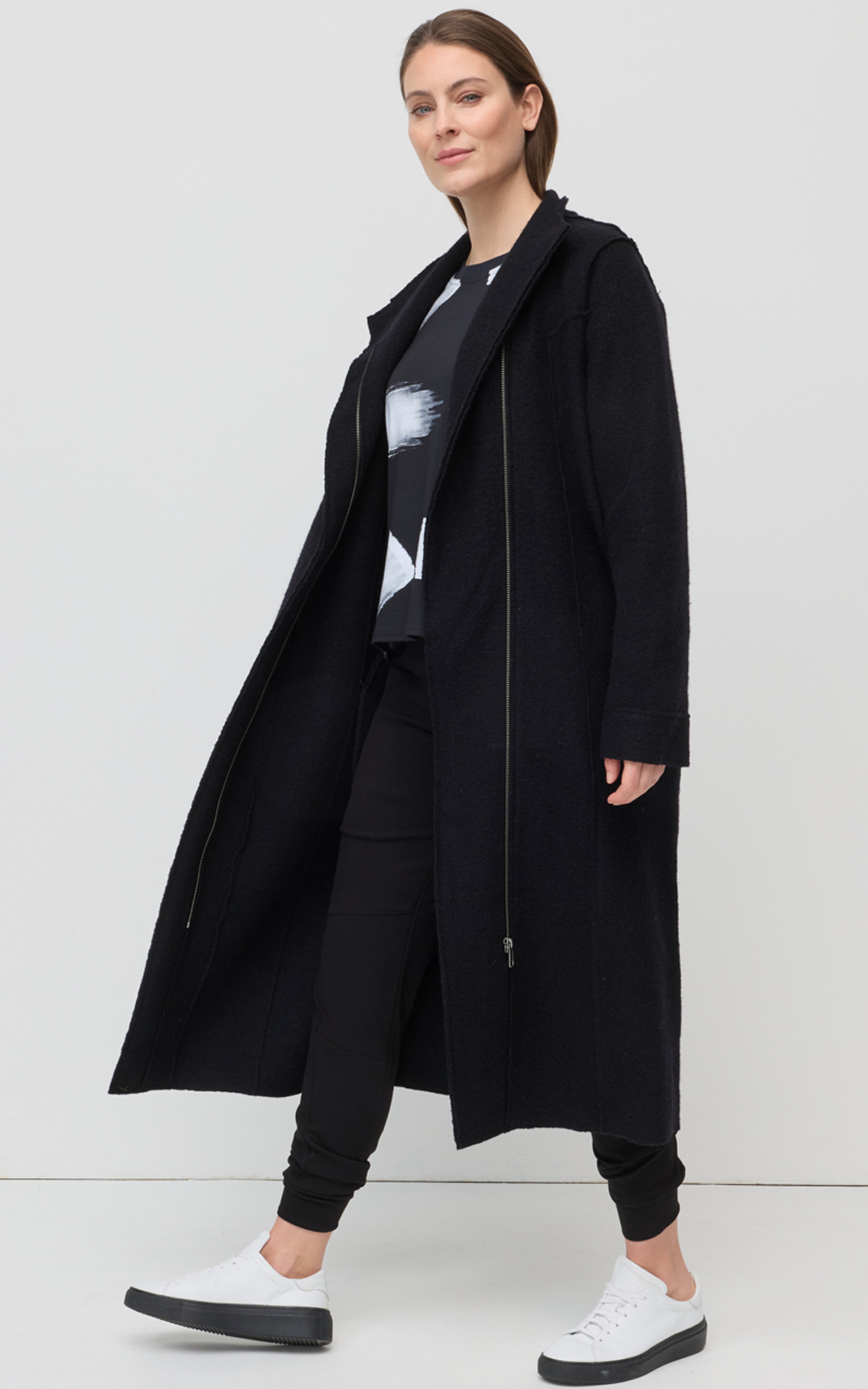 Collared Boiled Wool Coat product photo.