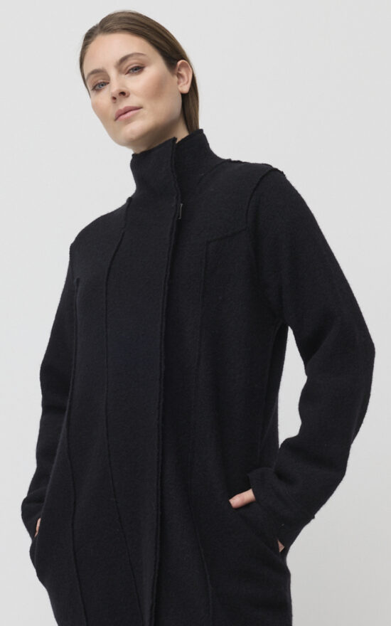 Collared Boiled Wool Coat product photo.
