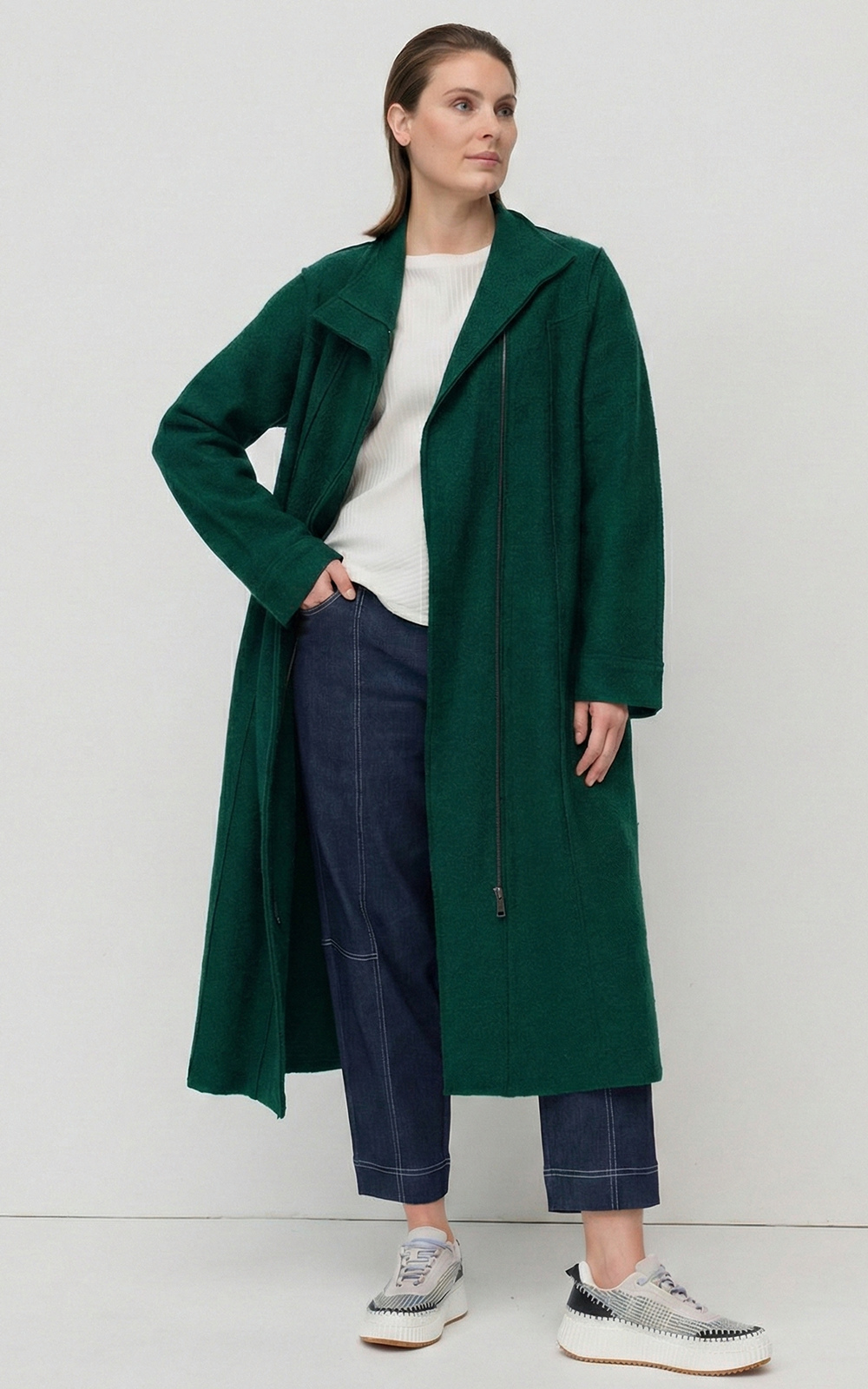 Collared Boiled Wool Coat product photo.
