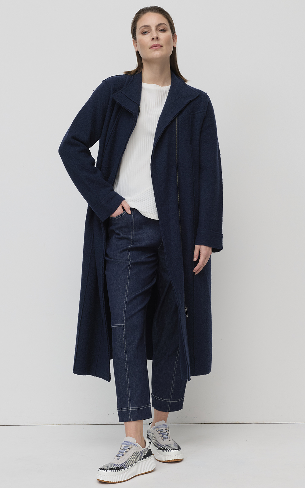 Collared Boiled Wool Coat product photo.