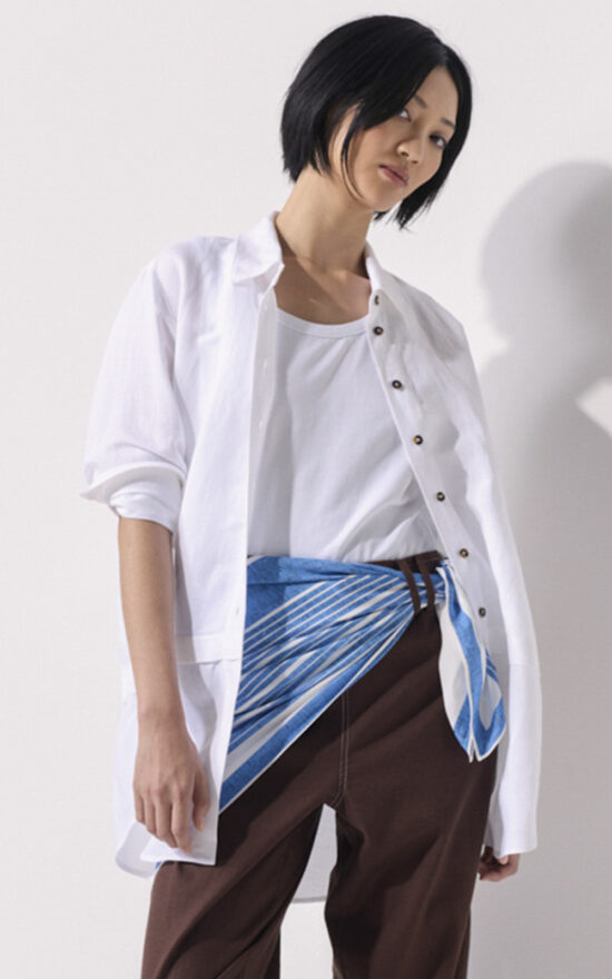 Tuck Detail Linen Overshirt product photo.