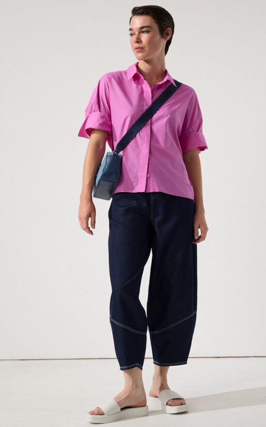 Denim Barrel Leg Pant product photo.