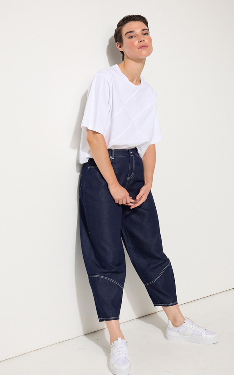 Denim Barrel Leg Pant product photo.