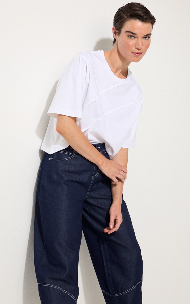 Denim Barrel Leg Pant product photo.