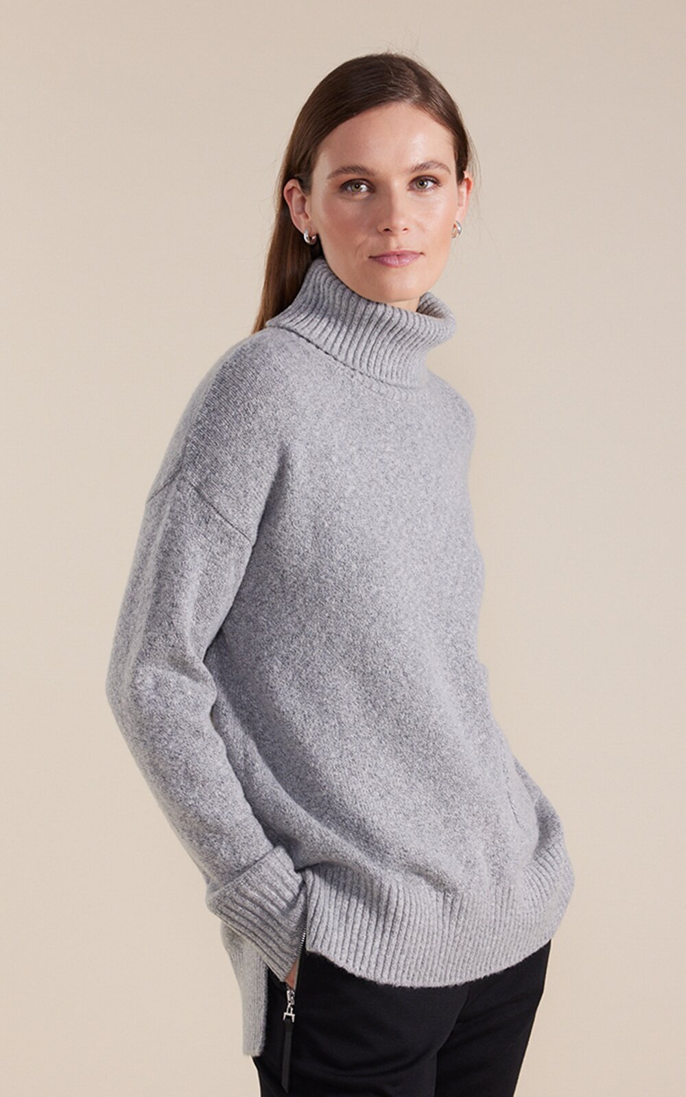 Longline Roll Neck Sweater product photo.