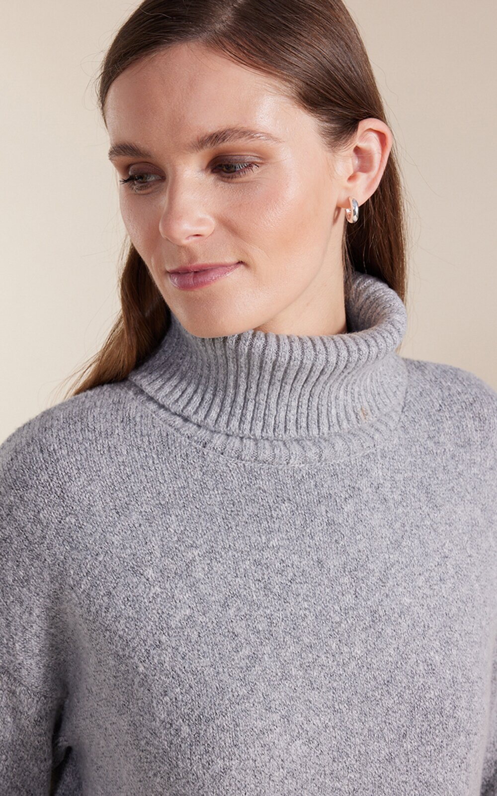 Longline Roll Neck Sweater product photo.