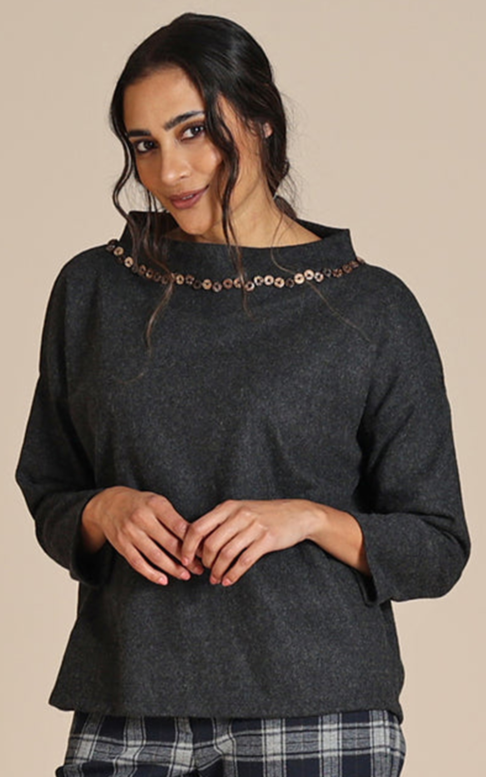 Beaded Felt Box Jumper product photo.