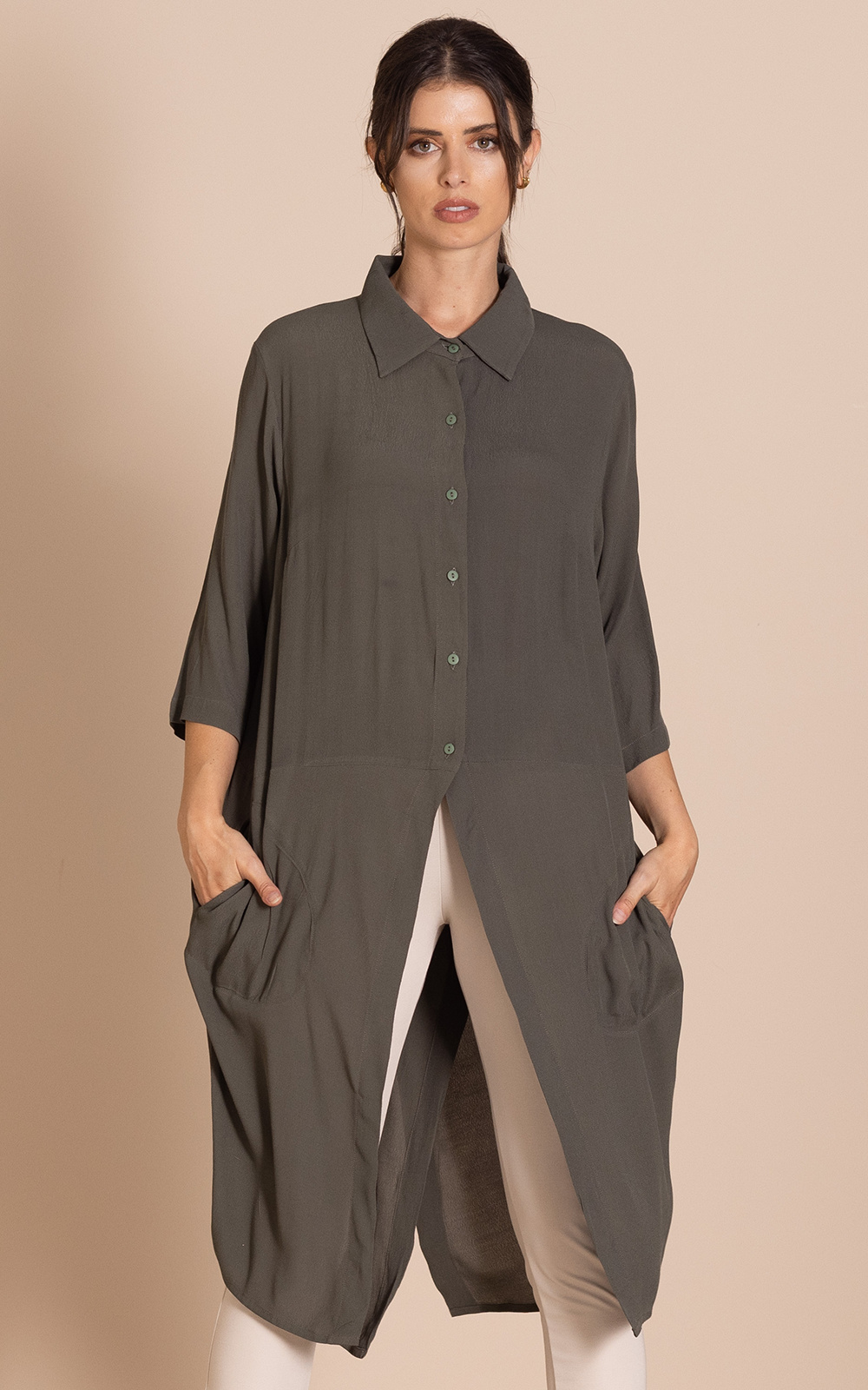 Crepe Long Envelope Shirt product photo.