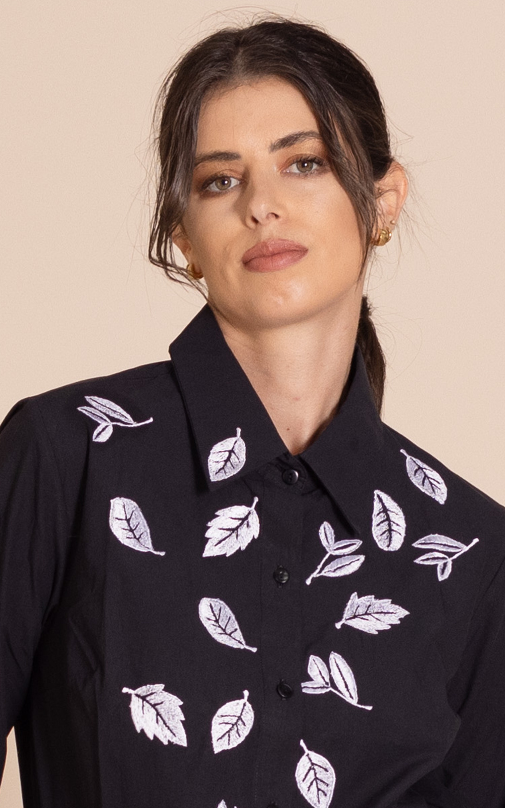 Embroidered Leaf Trapeze Shirt product photo.