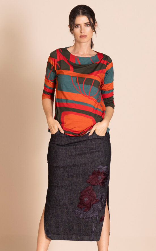 Denim Column Skirt product photo.