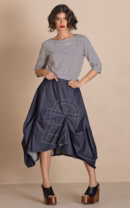 Denim Origami Skirt product photo.