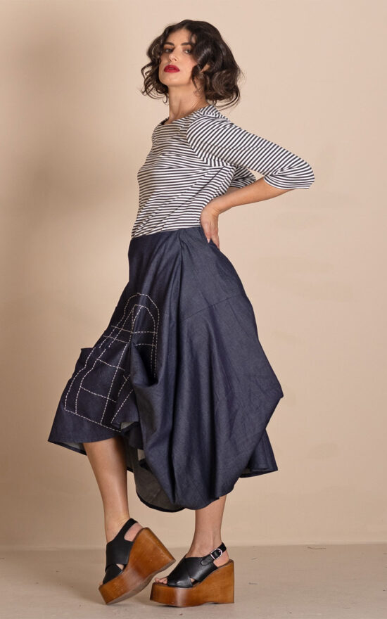 Denim Origami Skirt product photo.