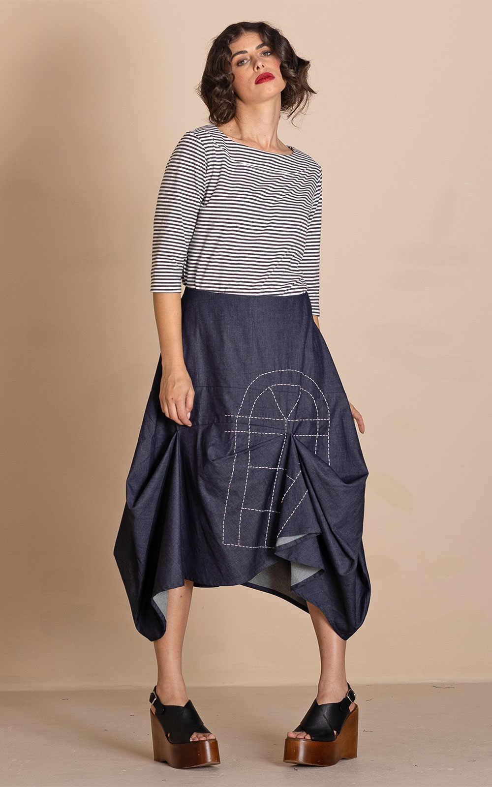 Denim Origami Skirt product photo.