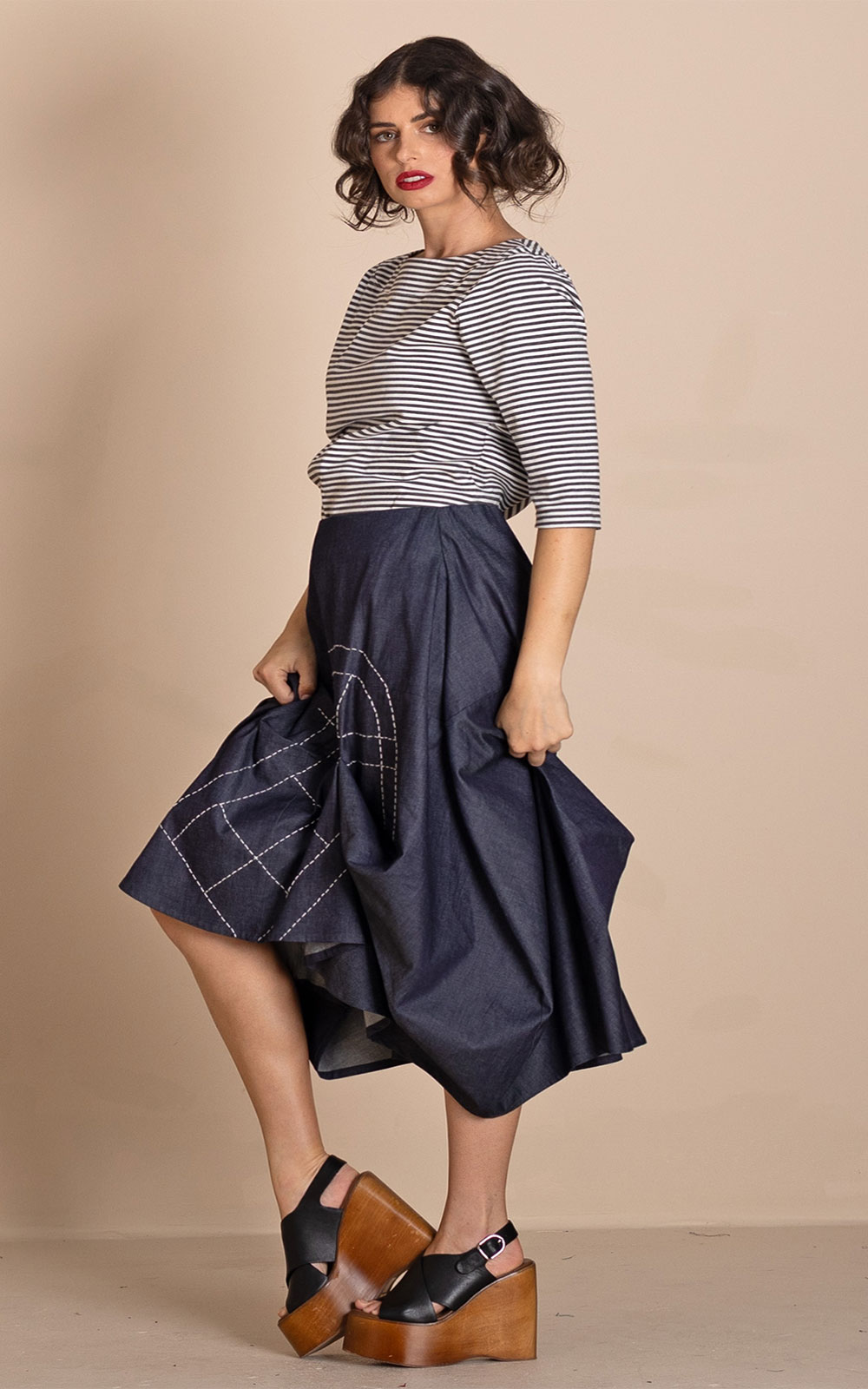 Denim Origami Skirt product photo.