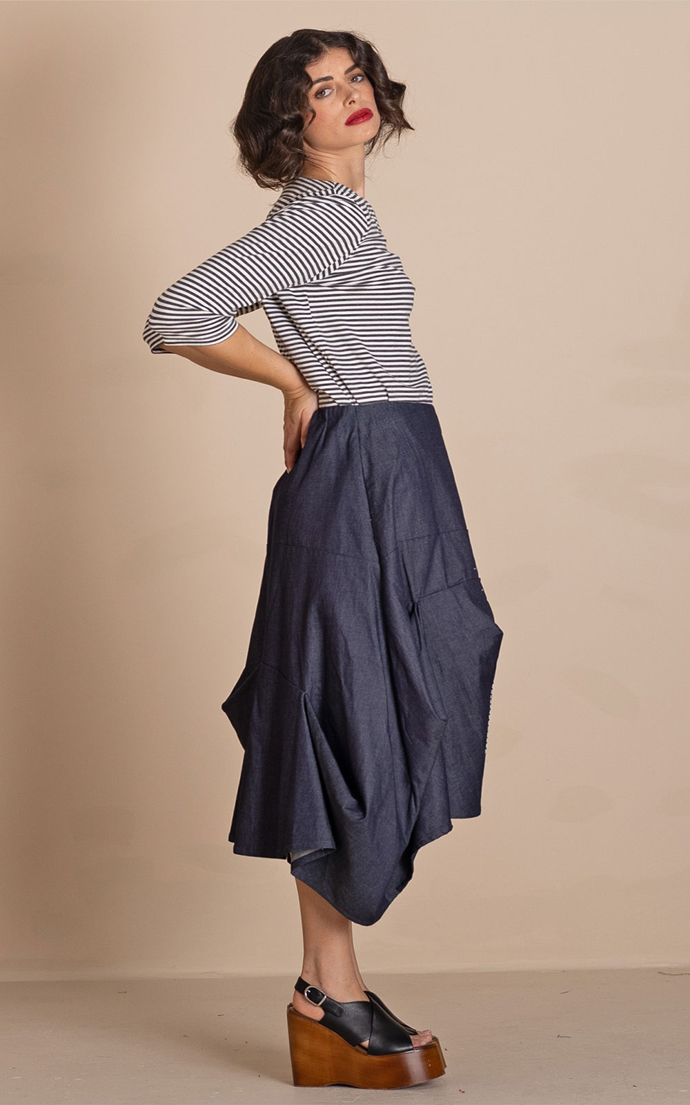 Denim Origami Skirt product photo.