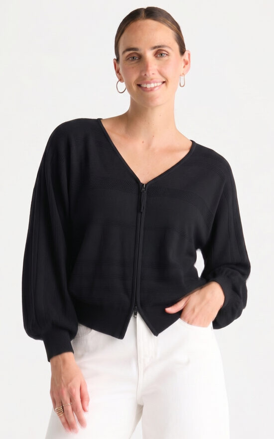 Statement Zip Cardi product photo.