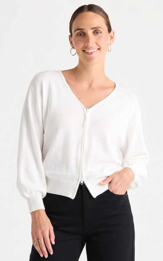 Statement Zip Cardi product photo.